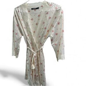 Ralph Lauren Floral Lace Trim Robe - Cream and Pink small